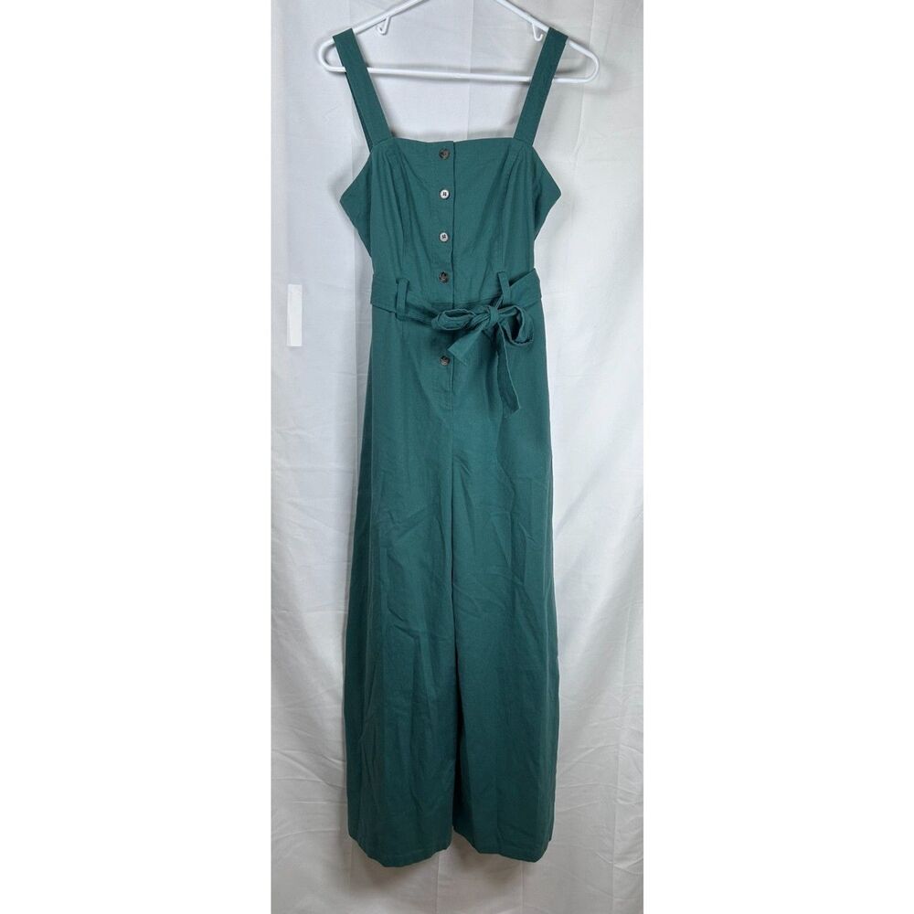 Baltic Born Hartford Linen Blend Wide Leg Jumpsuit Green Size Medium Ankle Crop